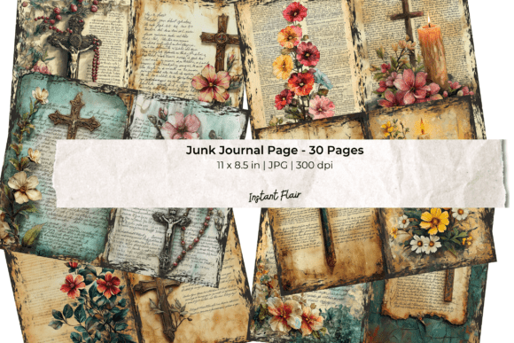 Christian Junk Journal Pages Vintage Scr: Faith-Based Design Assets