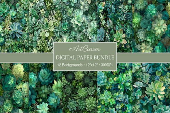 Emerald & Sage Succulents Digital Papers for Your Projects