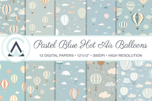 Hot Air Balloon Baby Boy Digital Paper for Creative Projects