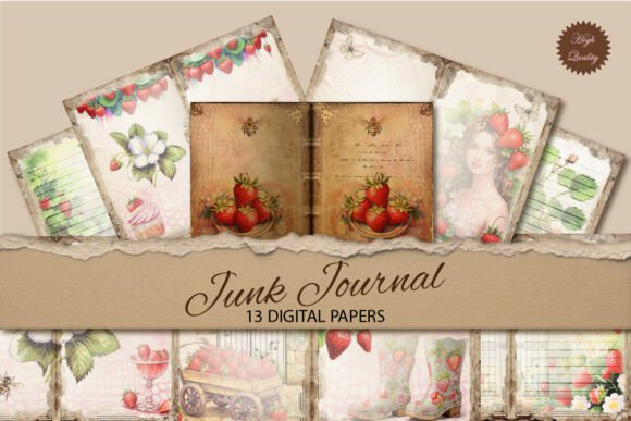 The Sweet Charm of Strawberry Junk Journal Paper Background