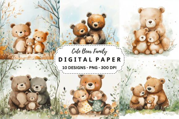 Whimsical Watercolor Bear Family Backgrounds for Designers